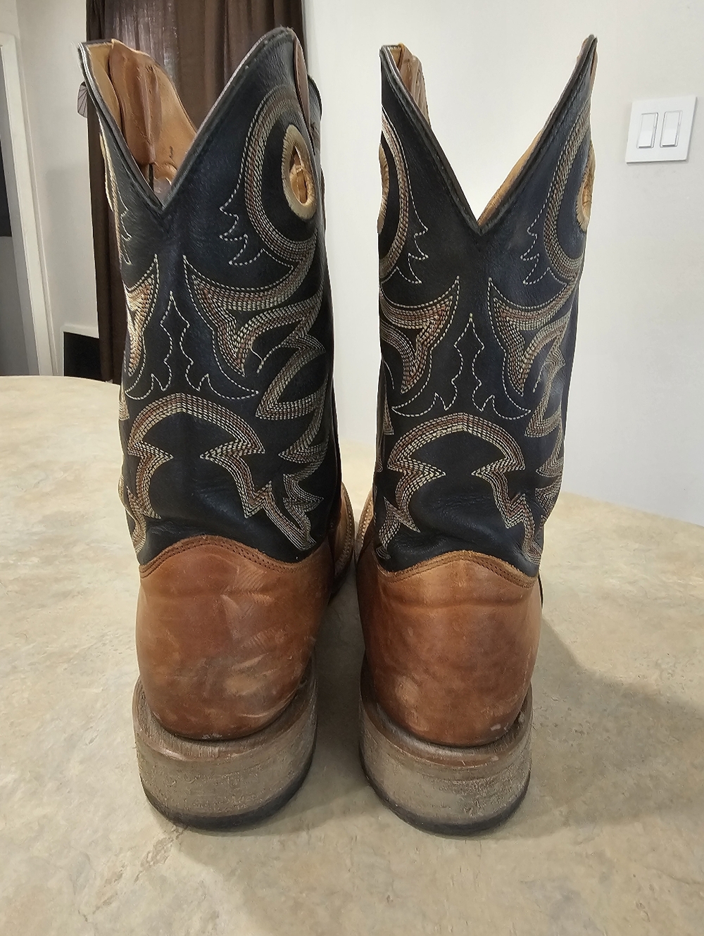 Mens 12 D Justin BENT RAIL Brown Leather Square Western Cowboy Boots, WORN TWICE - Picture 9 of 12